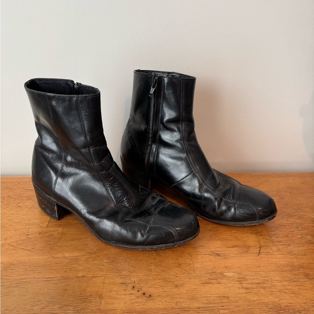 Vintage Florsheim Imperial Men's Duke Boot Black Zip Size 9D Black Leather Elvis